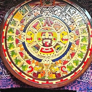 Handmade Wooden Aztec Calendar